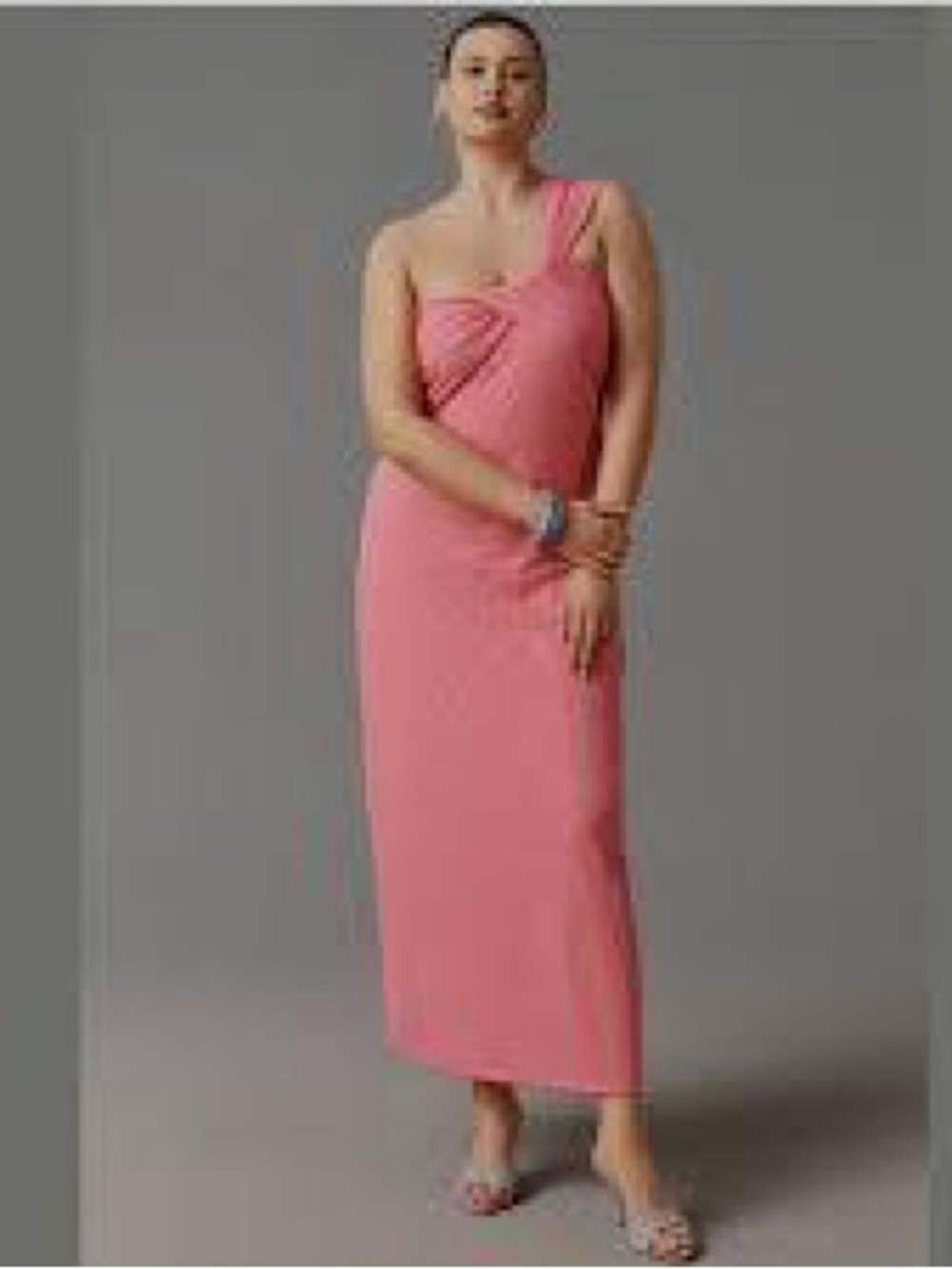 Anthropologie One-Shoulder Pink Midi Dress with Twist Bodice